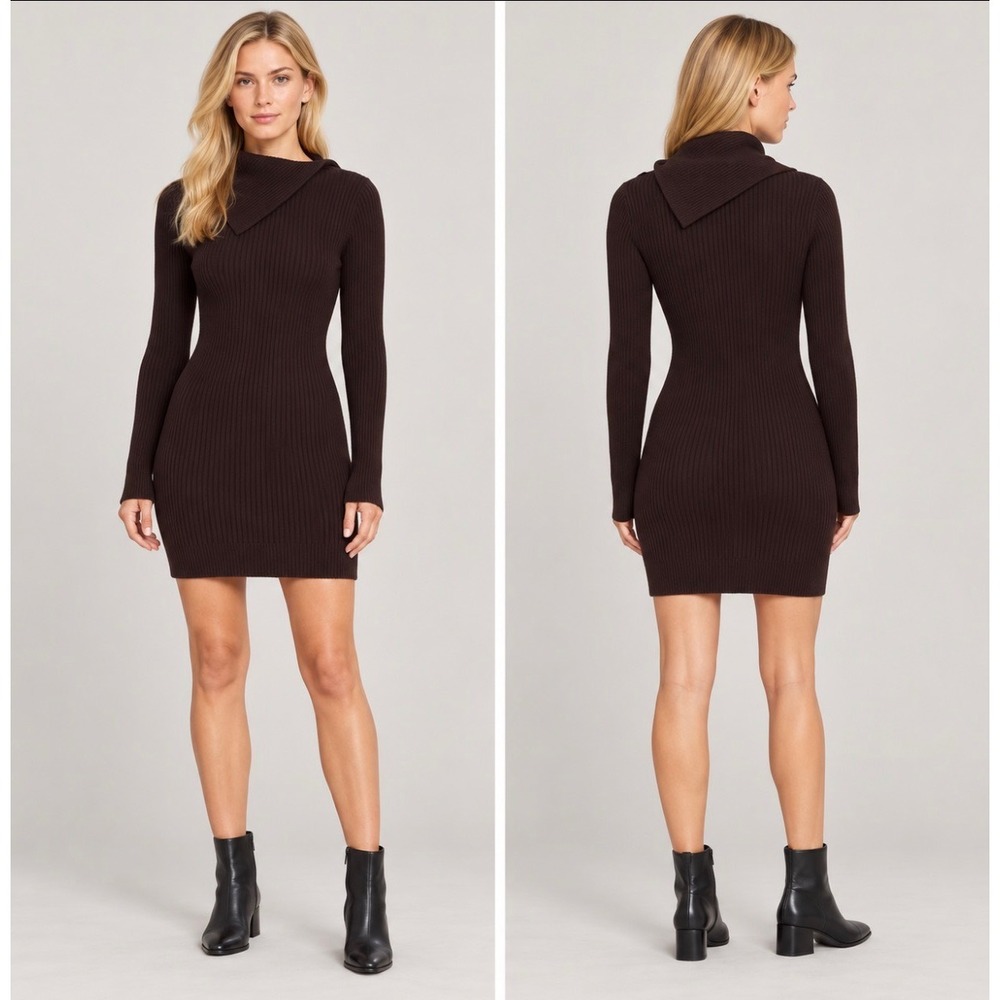 Equipment Sosie Dress Small Ganache Brown Wool Cashmere Ribbed Sweater Mini NWT